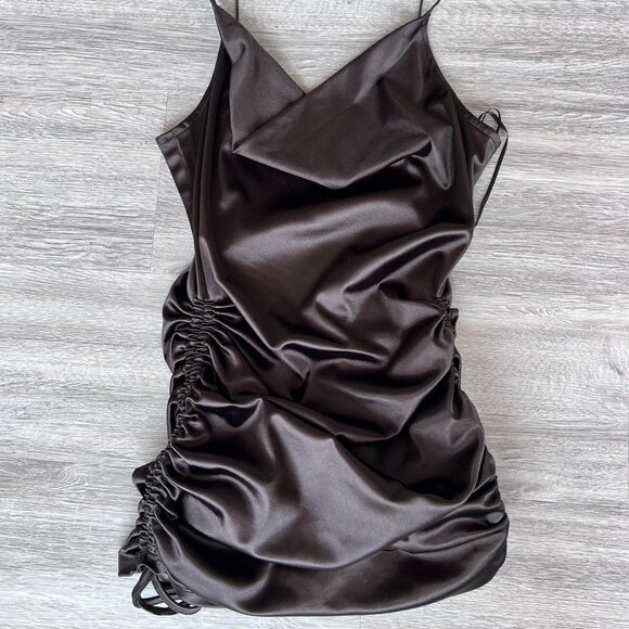 H&M Satin Silk Ruched Cowl Neck Mini Dress - Picture 2 of 2